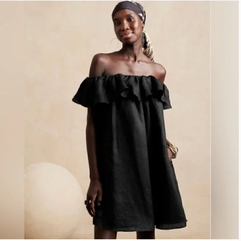 Banana Republic Meridian Black Linen Dress Medium  NWT